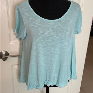 Adorable teal high-low top with lace accents